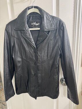 Maxima by Wilson Black Leather Coat/Jacket, size M
